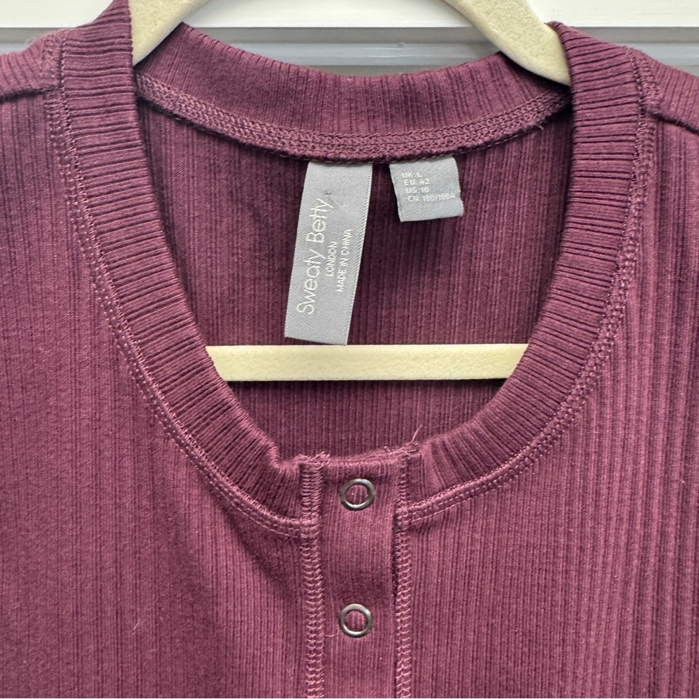 Sweaty Betty Long Sleeve Ribbed Midi Dress in Deep Plum - Picture 5 of 10